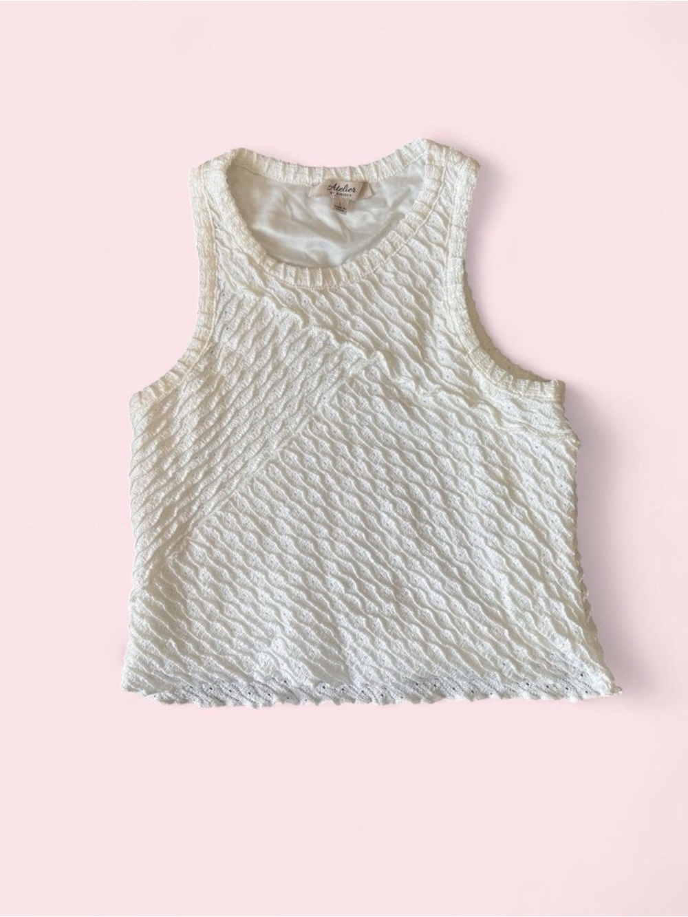 Sleeveless Textured Crop Tank Top in White